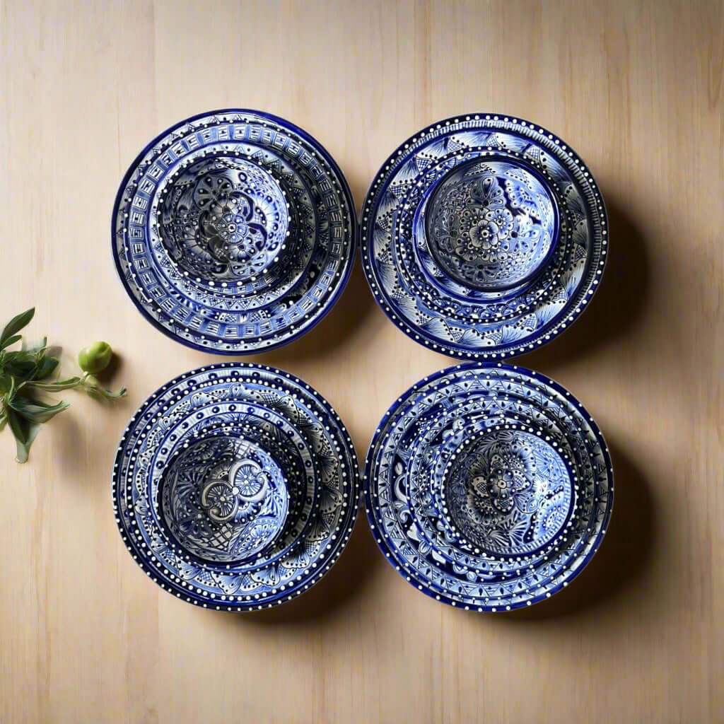 Talavera Dinnerware Set | 20 – Piece Blue & White Tableware for 4