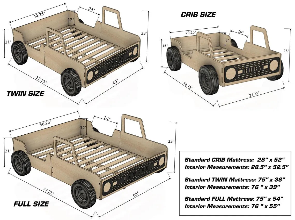 CAM V1 – Bronco Bed With Real Wheels + Acrylic Grille