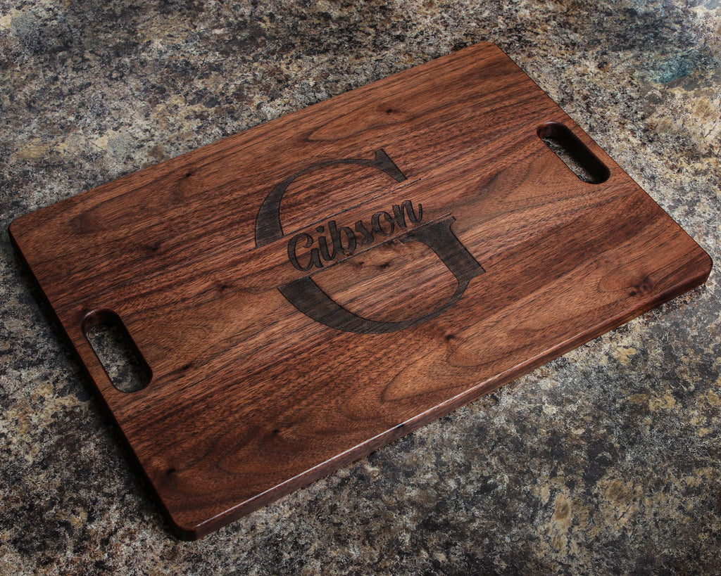 Personalized Cutting Board Wedding Gift, Monogrammed Cutting Board 18" x 12" With Juice Groove and Handles, Christmas, U