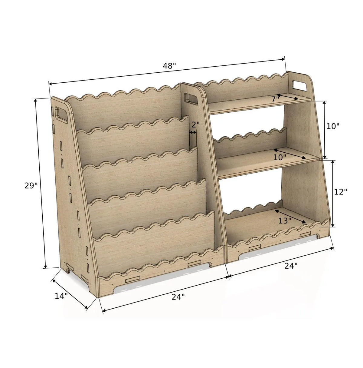 LORI SCALLOPED – Bookshelf + Toy Shelf Set