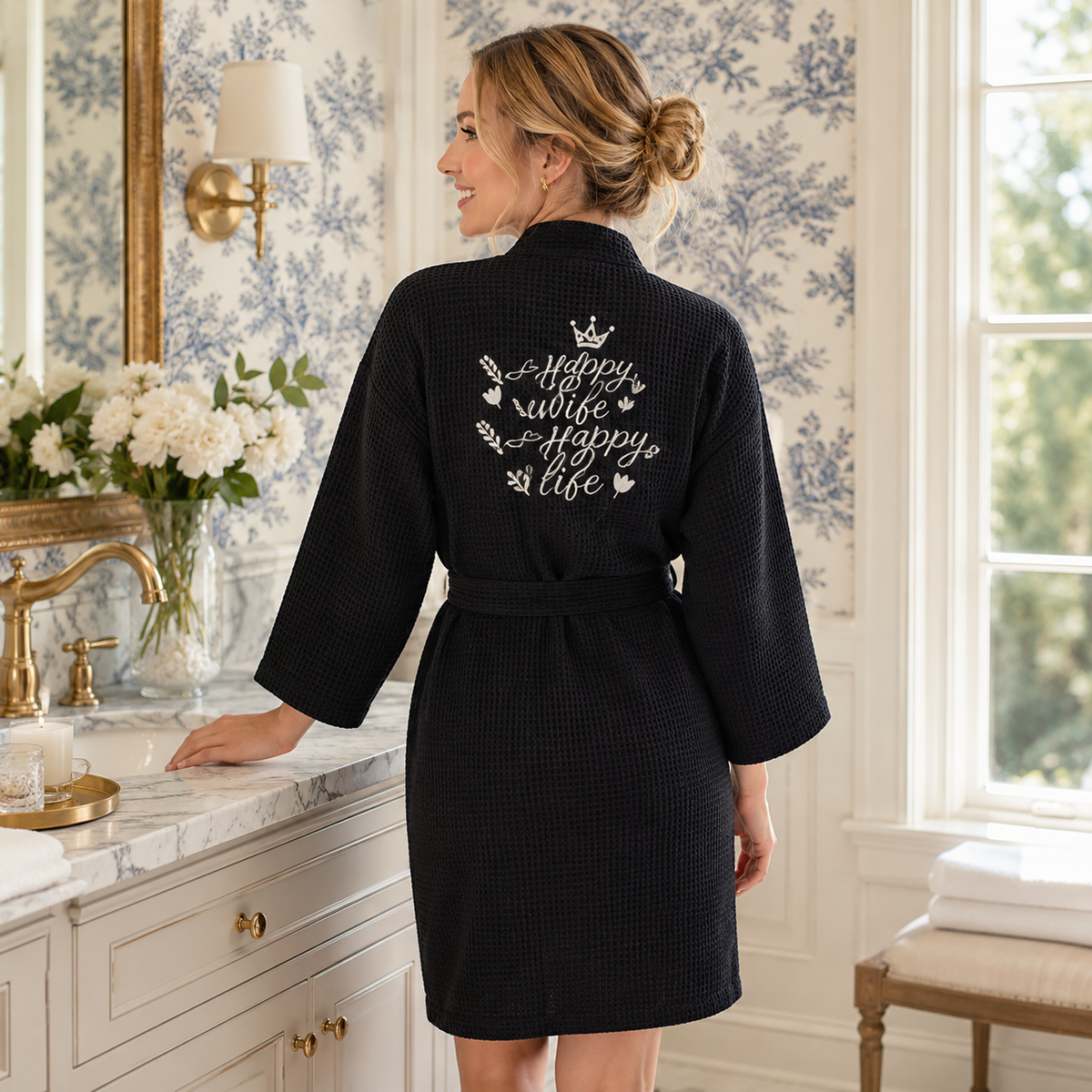 Knee – Length Waffle Robe for Women