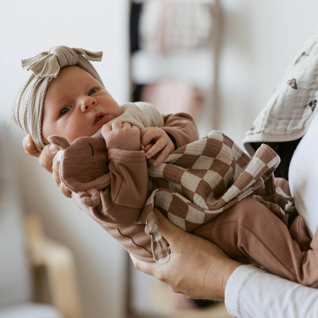 100% Muslin Lovey – Rosewood Checker