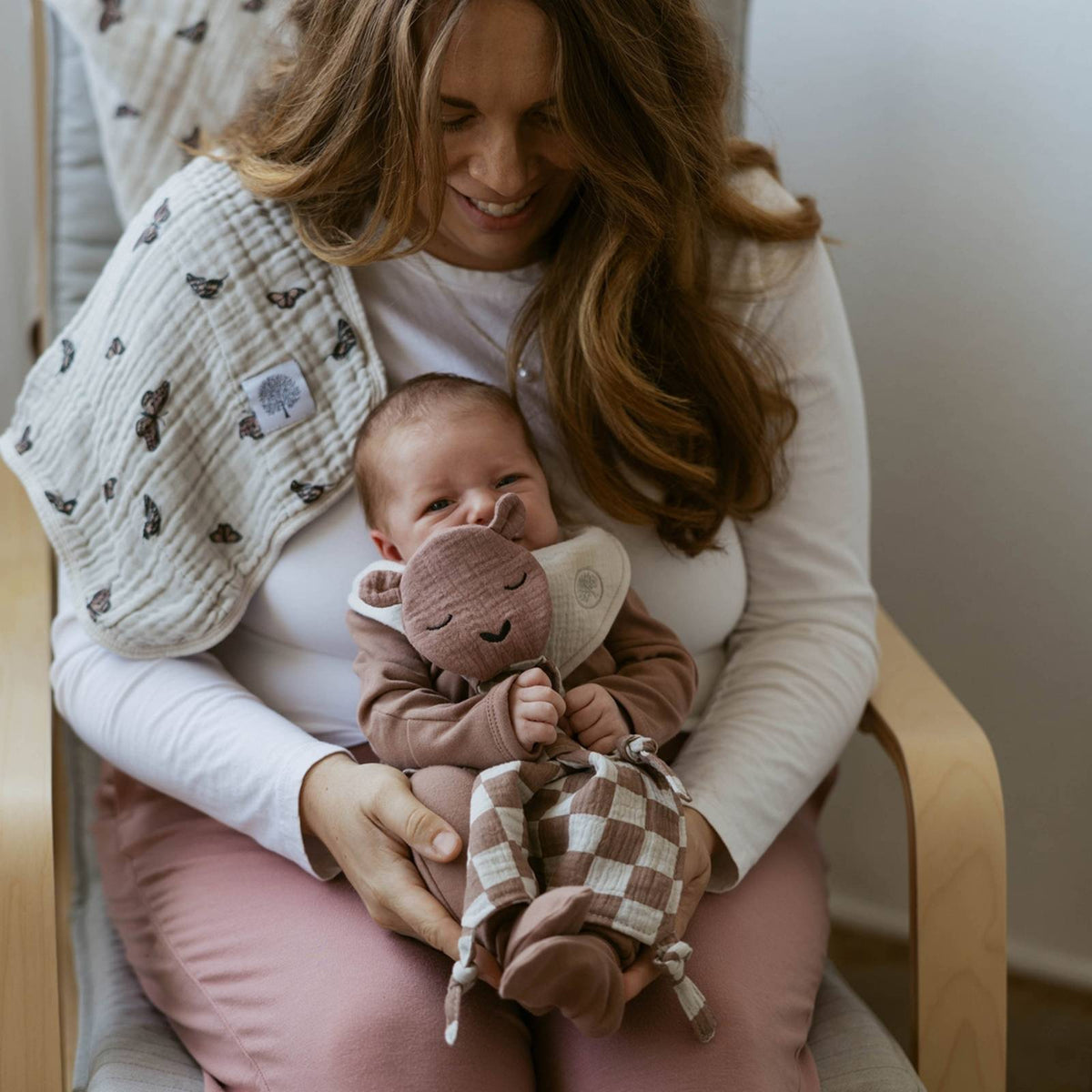 100% Muslin Lovey – Rosewood Checker