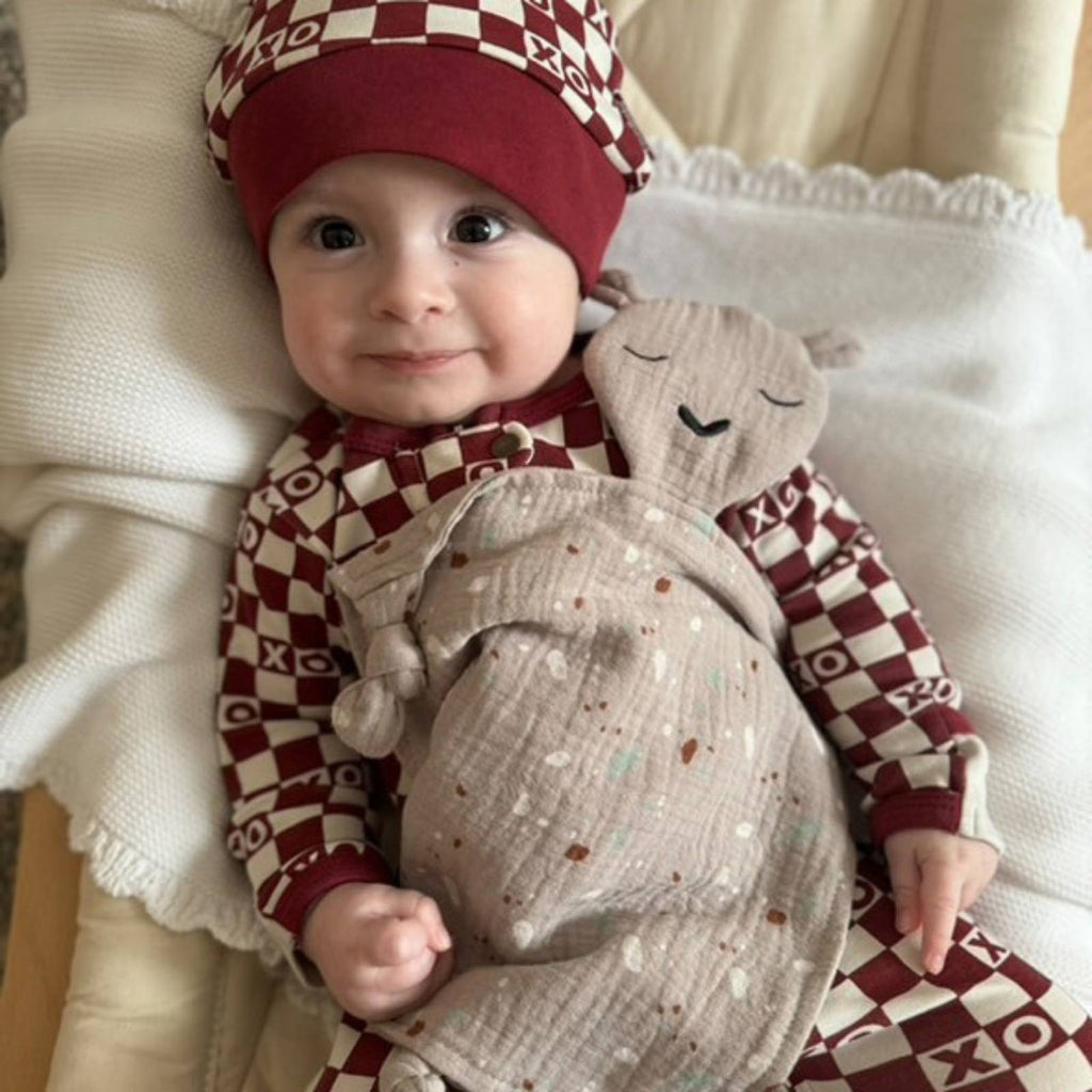 100% Muslin Lovey – Rosewood Checker