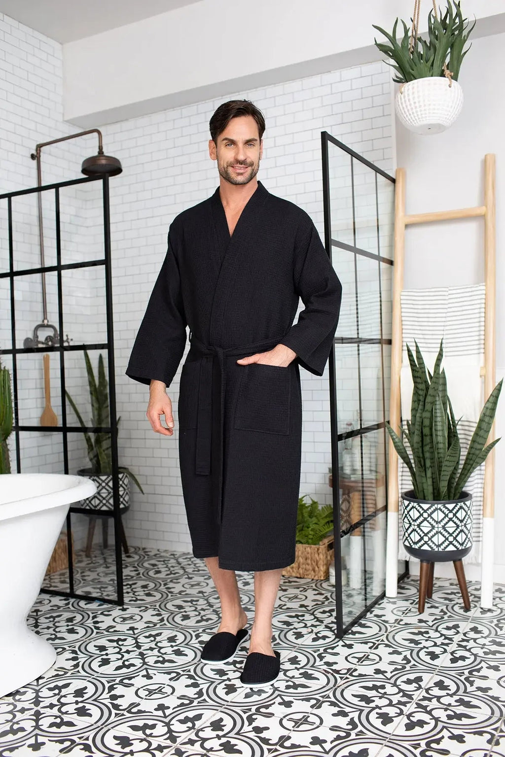 Waffle Spa Bathrobe for Men – Absorbent, Lightweight