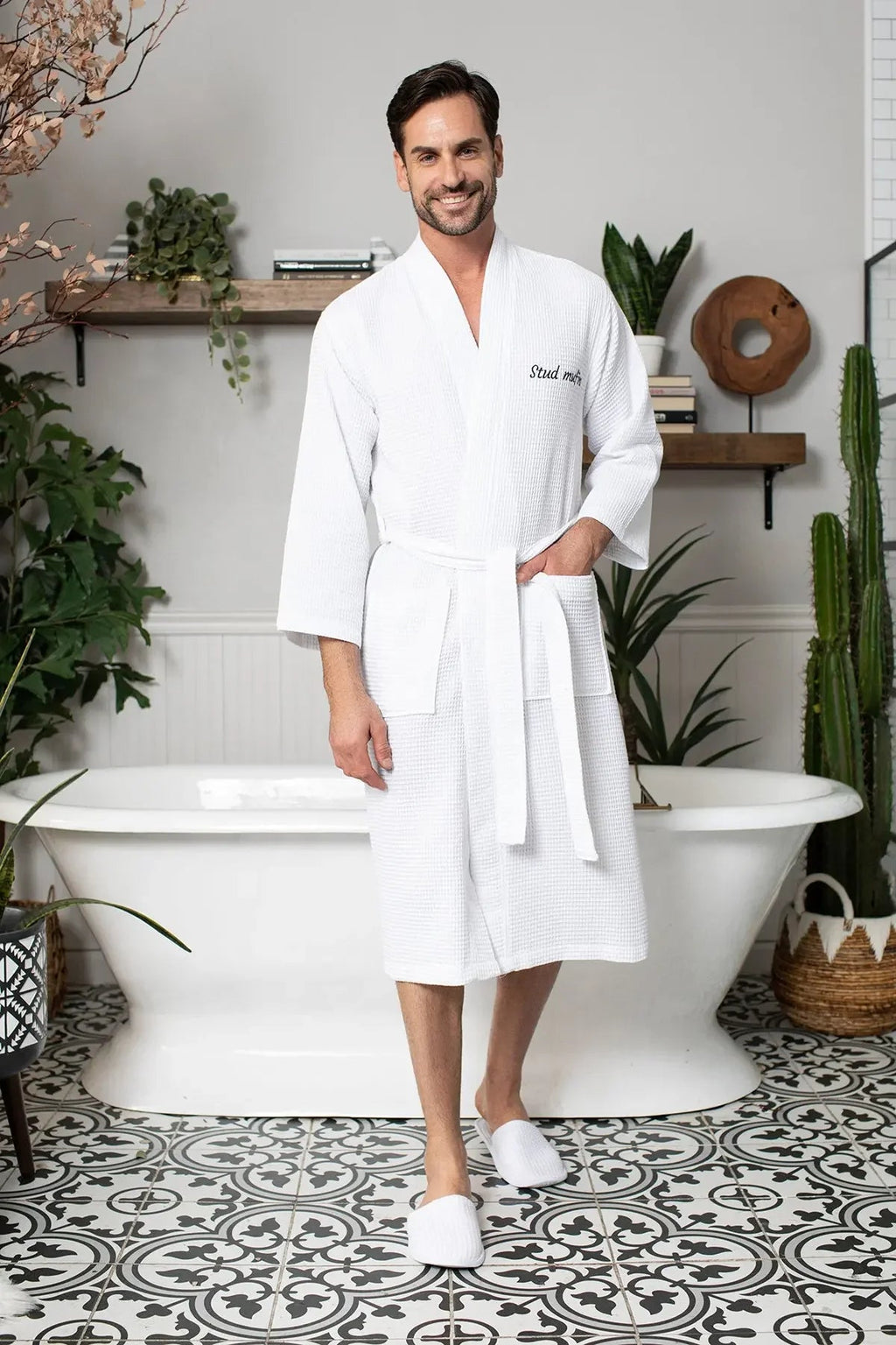 Waffle Spa Bathrobe for Men – Absorbent, Lightweight