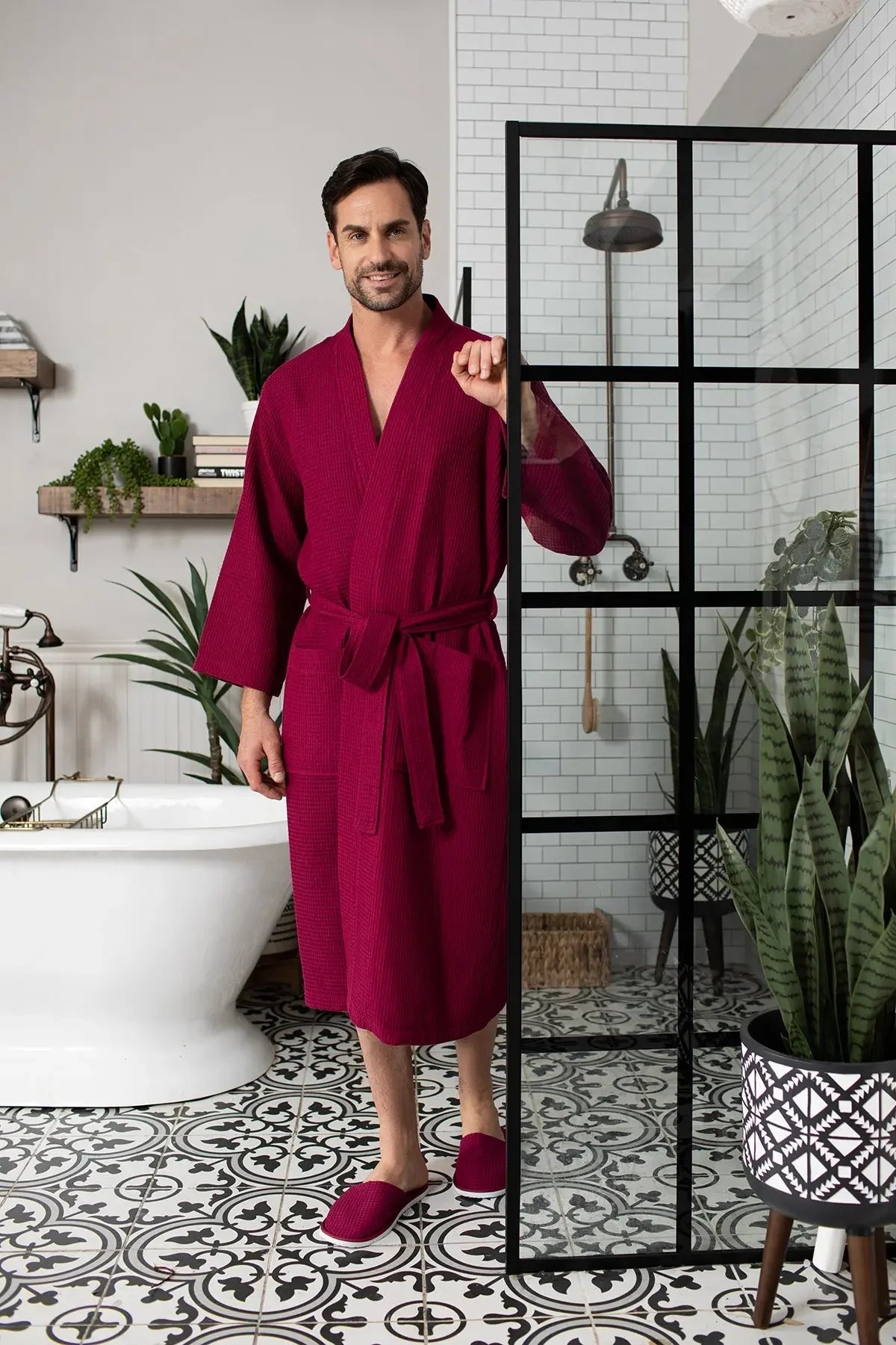 Waffle Spa Bathrobe for Men – Absorbent, Lightweight