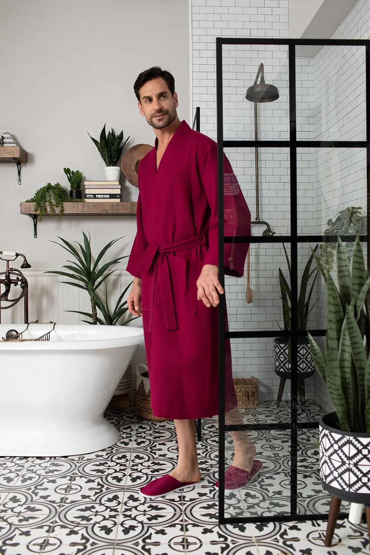 Waffle Spa Bathrobe for Men – Absorbent, Lightweight