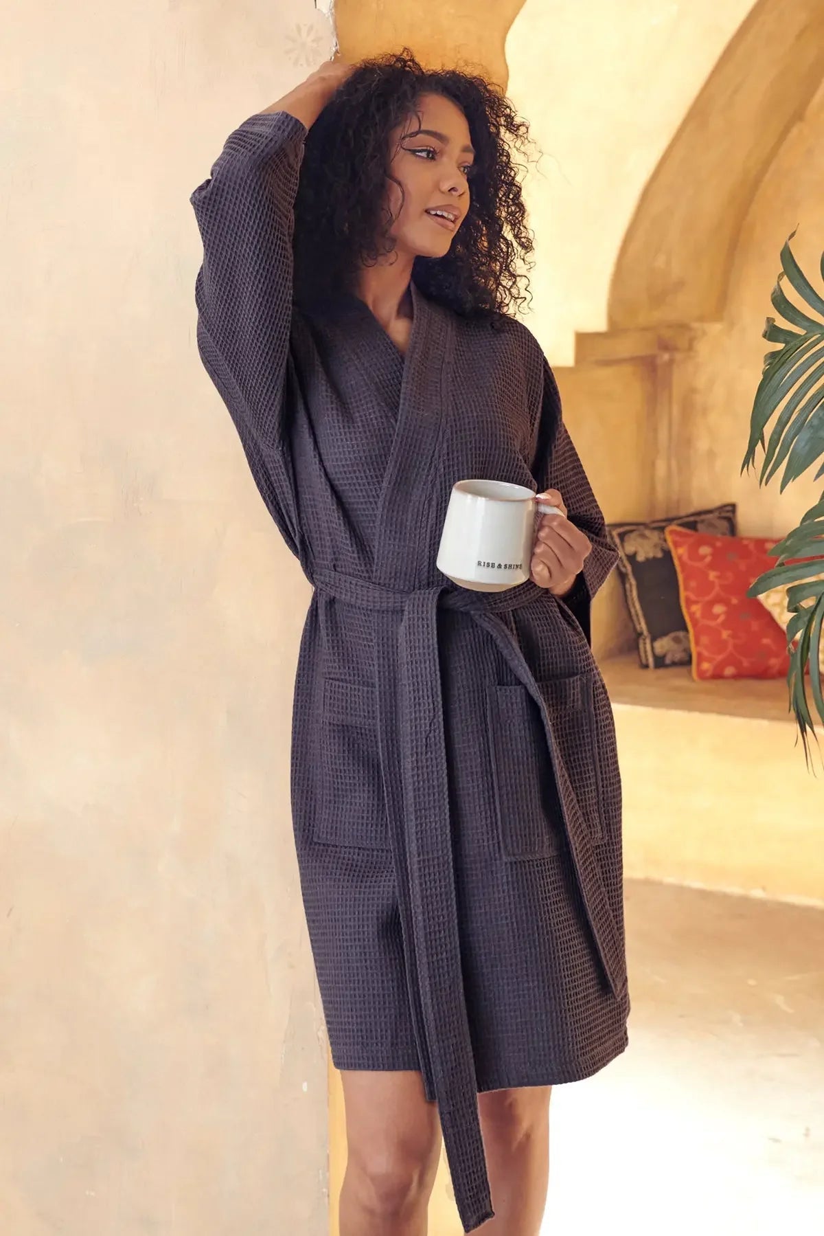 Knee – Length Waffle Robe for Women