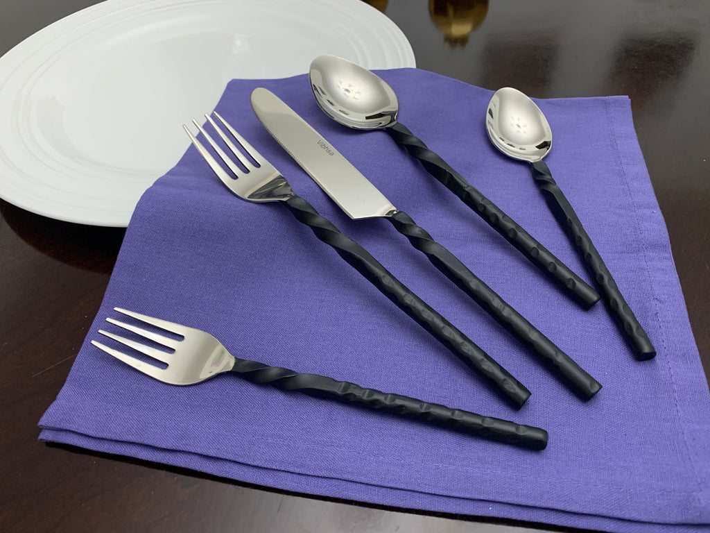 Vibhsa Stainless Steel Flatware set of 20 Pieces Black Swirl Handle