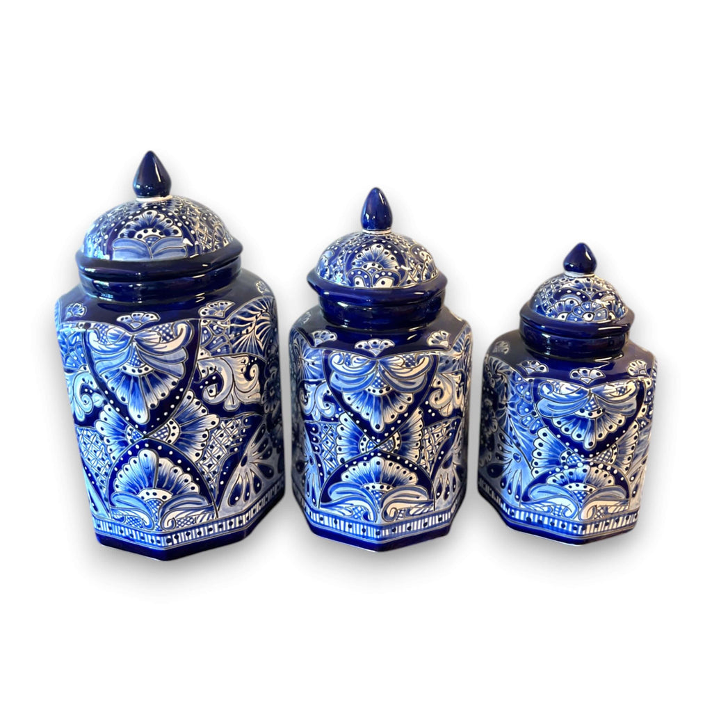 Talavera Blue & White Canister Set | Mexican Handmade Pottery