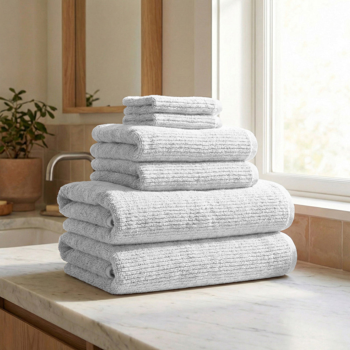 Turkish Cotton Ribbed 6 – Piece Bath Towel Set – Georgiana Collection
