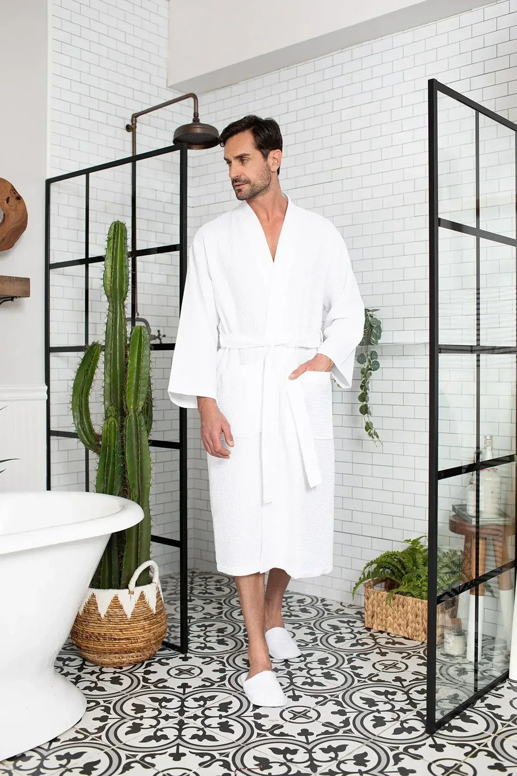 Waffle Spa Bathrobe for Men – Absorbent, Lightweight