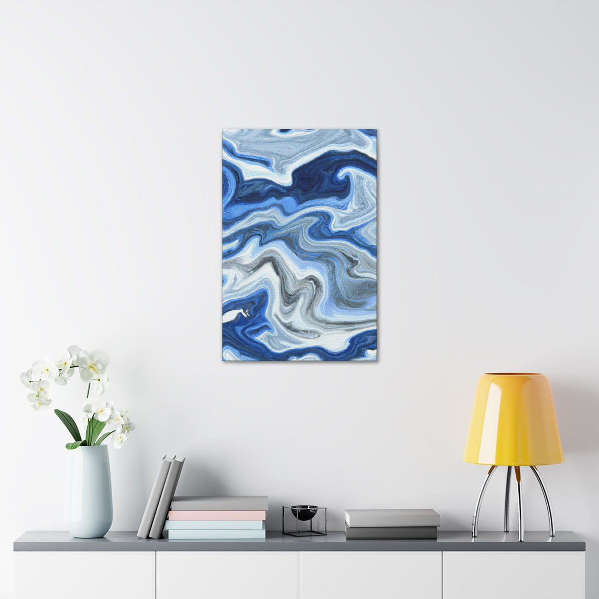 Wall Art Decor – Canvas Print Artwork – Blue White Grey Marble Pattern