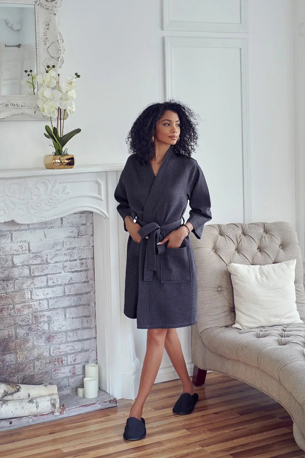 Knee – Length Waffle Robe for Women